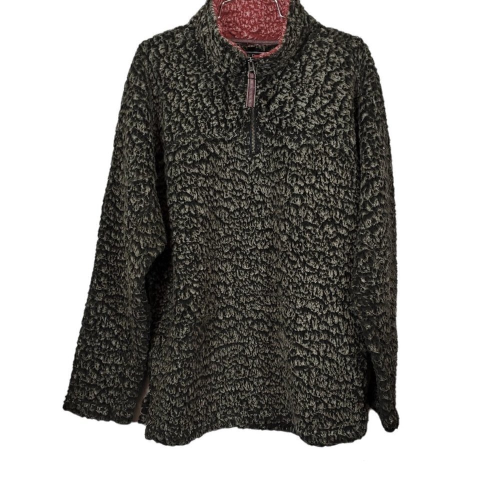 ❤️223 Live Oak Brand Charcoal/Cranberry Quarter Zip Fleece Pullover Sherpa